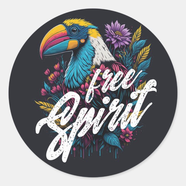 Sticker Rond Esprit libre toucan Villes estivales arc-en-ciel (Devant)