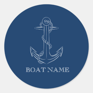 Sticker Rond Esprit Nautione Ancre Bleu Marine
