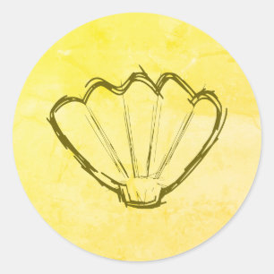 Sticker Rond Esquisse De Coquillages Sur Papier Ancien