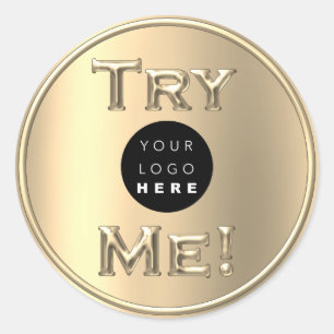 Sticker Rond Essayez-moi Logo Gold Tester Exemple Conteneur