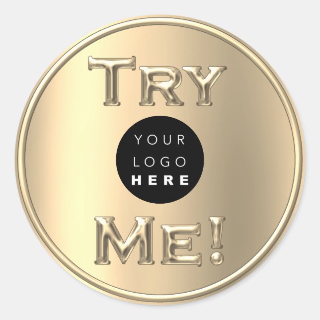 Sticker Rond Essayez-moi Logo Gold Tester Exemple Conteneur (Devant)