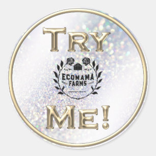 Sticker Rond Essayez-moi Logo Parties scintillant Tester Exempl