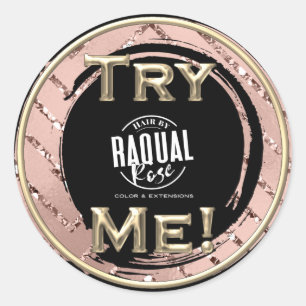 Sticker Rond Essayez-moi Logo Rose GoldTester Exemple Conteneur