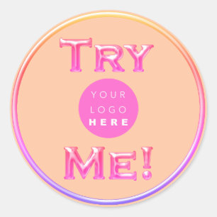 Sticker Rond Essayez-moi Logo Tester Exemple Holographe Corail 