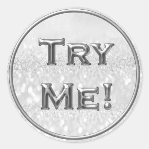 Sticker Rond Essayez-moi Parties scintillant Silver Grey Tester