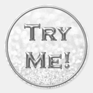 Sticker Rond Essayez-moi Parties scintillant Silver Grey Tester