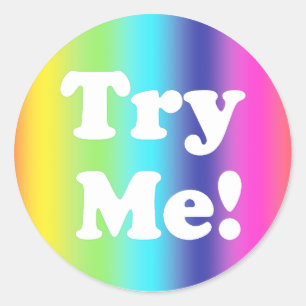 Sticker Rond Essayez-moi Rainbow Pink Tester exemple Conteneur