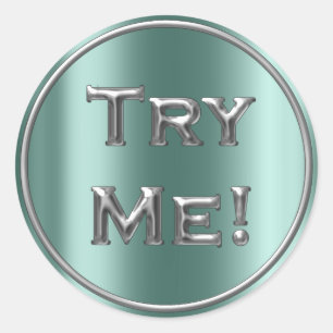 Sticker Rond Essayez-moi Silver Grey Turquoise Tester échantill
