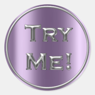 Sticker Rond Essayez-moi Silver Violet Tester Exemple Conteneur