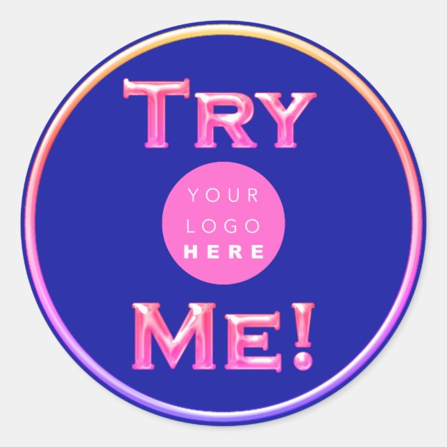 Sticker Rond Essayez-moi Tester de logo Exemple Pink Blue Small (Devant)