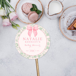 Sticker Rond Esthétique Coquette Rose Sage Vert Fille Bébé