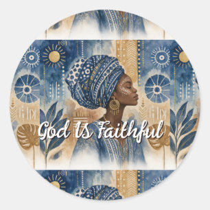 Sticker Rond Esthétique de tissu Adire afrobohémien, aquarelle