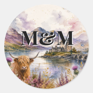 Sticker Rond Esthétique des Highlands d'Écosse, monogramme mode