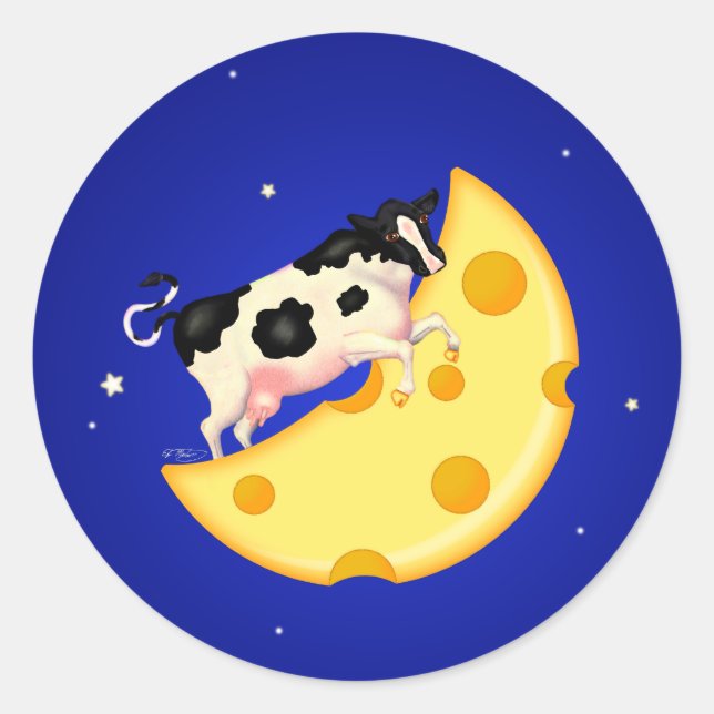 Sticker Rond Et la vache s'est cognée sur la lune au fromage (Devant)
