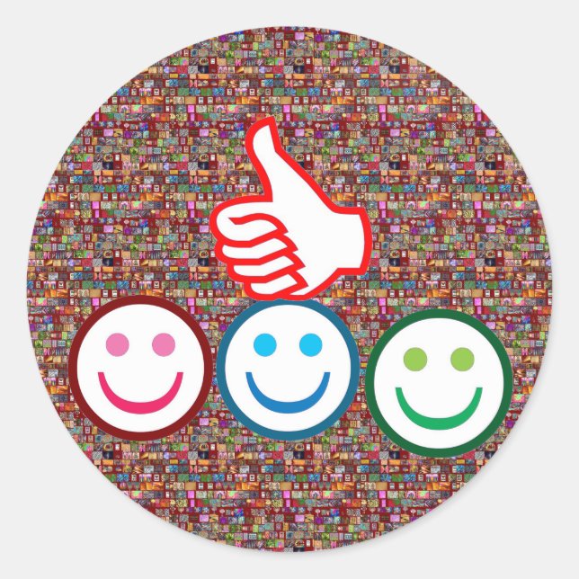 Sticker Rond et les pouces vers le haut : VISAGES HEUREUX (Devant)