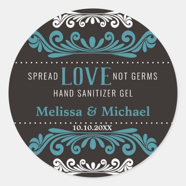 Sticker Rond Étaler Amour Mariage Main Sanitizer Favorisant Ble (Devant)