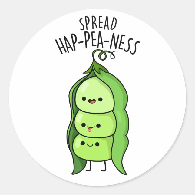 Sticker Rond Étaler Hap-Pea-ness Funny Peas Pun (Devant)