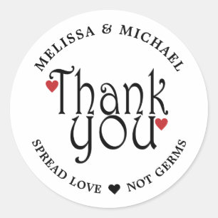 Sticker Rond Étaler l'amour non Germes Sanitizer Mariage Merci