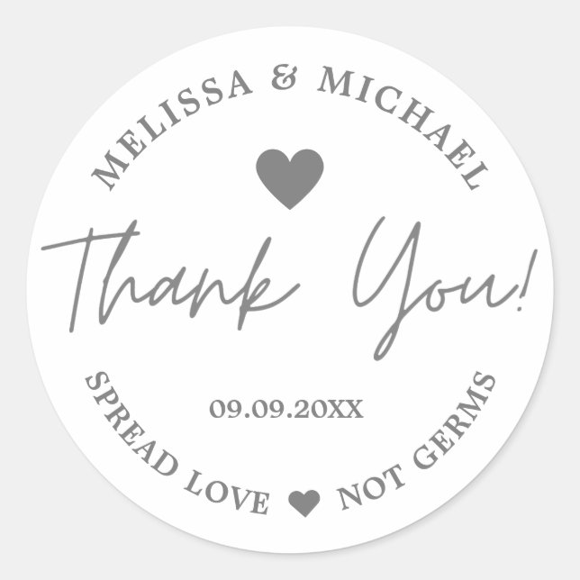 Sticker Rond Étaler l'amour pas les germes Mariage Merci d'arge (Devant)
