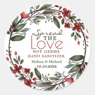 Sticker Rond Étaler l'amour Rouge Floral Wreath Main Sanitizer 