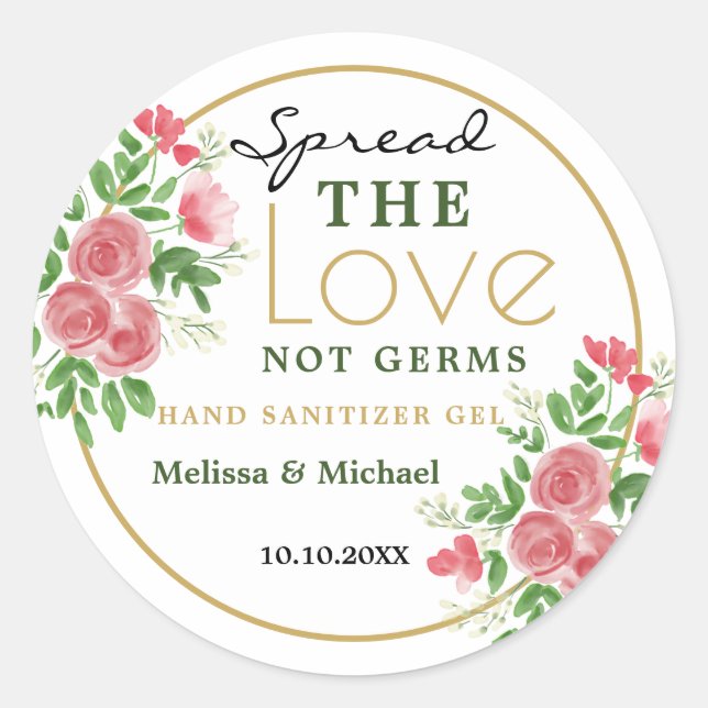 Sticker Rond Étaler l'amour Sanitizer Fleur mariage Favoriser C (Devant)