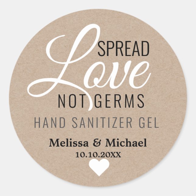 Sticker Rond Étaler l'amour Sanitizer mariage Favoriser Kraft (Devant)