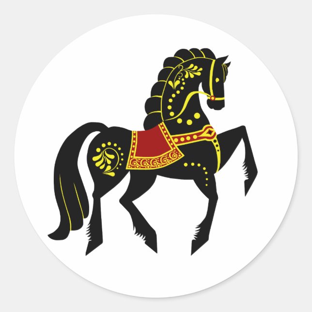 Sticker Rond Étalon noir folklorique frison/beauté noire, (Devant)