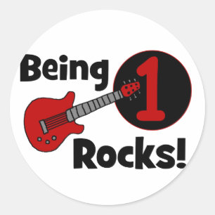 Sticker Rond Étant roches 1 ! avec la guitare rouge