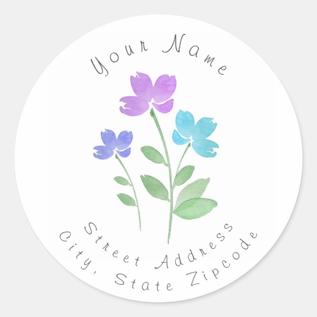Sticker Rond Etapes de l'aquarelle Aqua, Purple, Periwinkle (Devant)