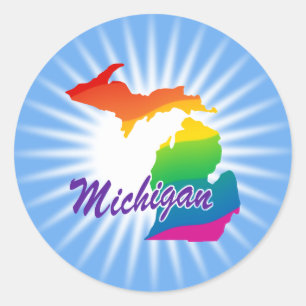 Sticker Rond État arc-en-ciel du Michigan