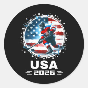 Sticker Rond États-Unis 2026 Hockey Drapeau Américain Femmes Ho