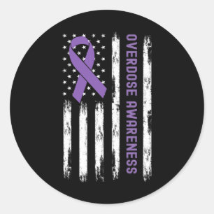 Sticker Rond États-Unis Drapeau Purple Ribbon Sensibilisation à