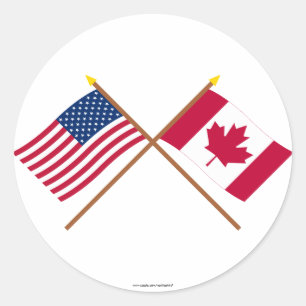 Sticker Rond États-Unis et Canada Drapeaux croisés