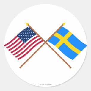 Sticker Rond États-Unis et Suède Drapeaux croisés