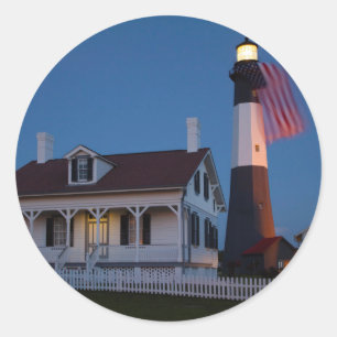 Sticker Rond États-Unis, Géorgie, Tybee Island, Drapeau flottan