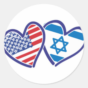 Sticker Rond États-Unis Israël Coeur drapeaux