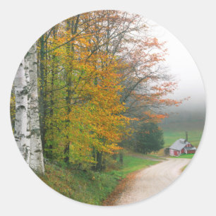 Sticker Rond États-Unis, Vermont. Maison sucrière près de la vi