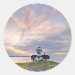 Sticker Rond États-Unis, Washington, îles San Juan. Coucher du 
