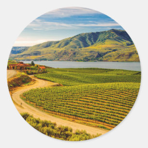 Sticker Rond États-Unis, Washington, lac Chelan. Benson Vineyar