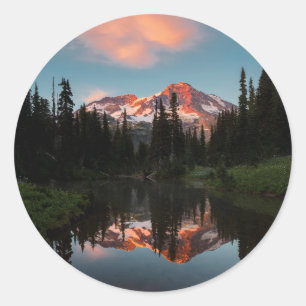 Sticker Rond États-Unis, Washington. Mt. Réflected rainien