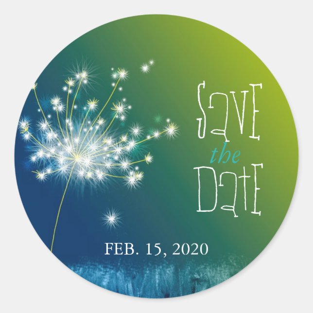 Sticker Rond Été Dandelion Mariage Enregistrer la date (Devant)