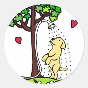 Sticker Rond Été Eau Amusante Jaune Labrador Dessin