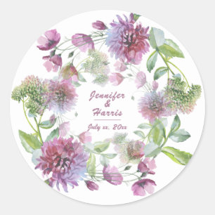 Sticker Rond Été Floral Violet En Mariage Fleur