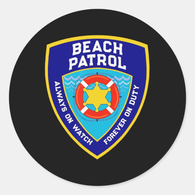 Sticker Rond Été Funny Beach Patrol Océan Pour toujours en serv (Devant)