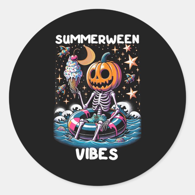 Sticker Rond Été Halloween Funky Skeleton Ice Cre (Devant)