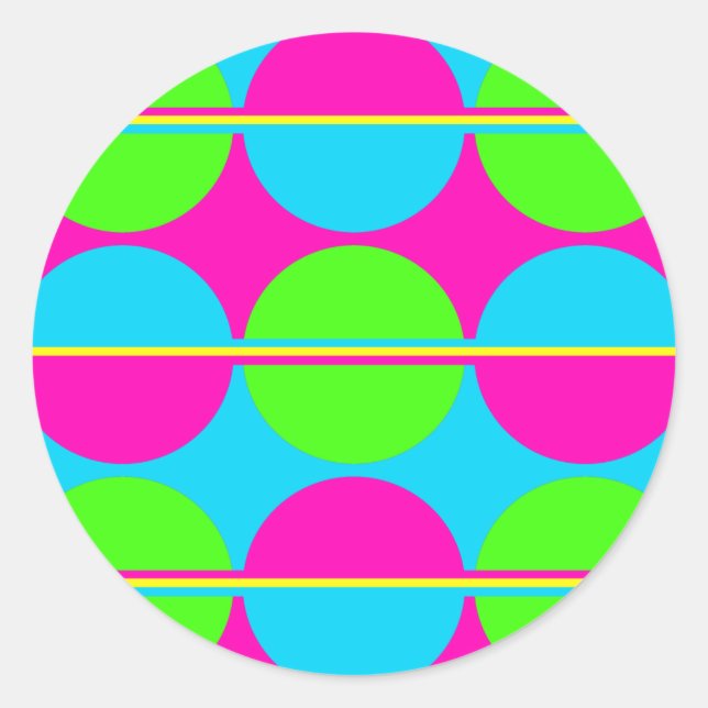 Sticker Rond Été Lime Vert Hot rose Turquoise Cercles rayures (Devant)