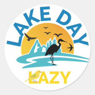 Sticker Rond Été Nature "Lake Day Lazy" Vibes extérieures Desig