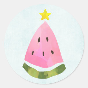 Sticker Rond Eté Pastèque Noël Arbre de Noël