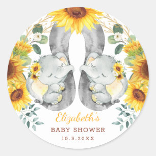 Sticker Rond Été Twin Elephant Baby Baby shower de tournesol