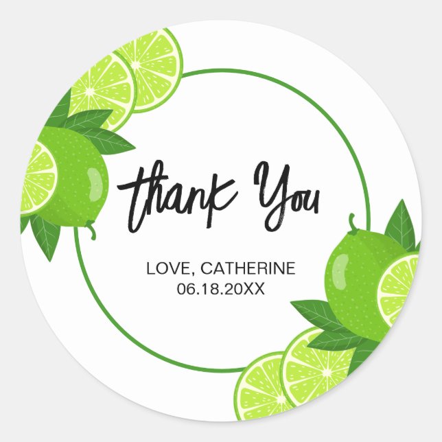 Sticker Rond Été Vert Citron Citrus Merci (Devant)